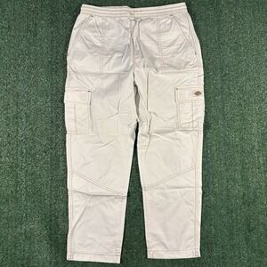 Dickies Cargo Pants Womens Sz M 32X28 White Relaxed Fit Straight Leg, Drawstring